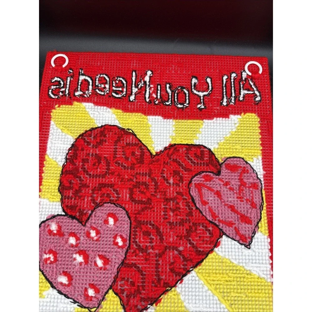 Plastic Canvas February Wall Decor Completed Red Valentine's Love 12 X 18